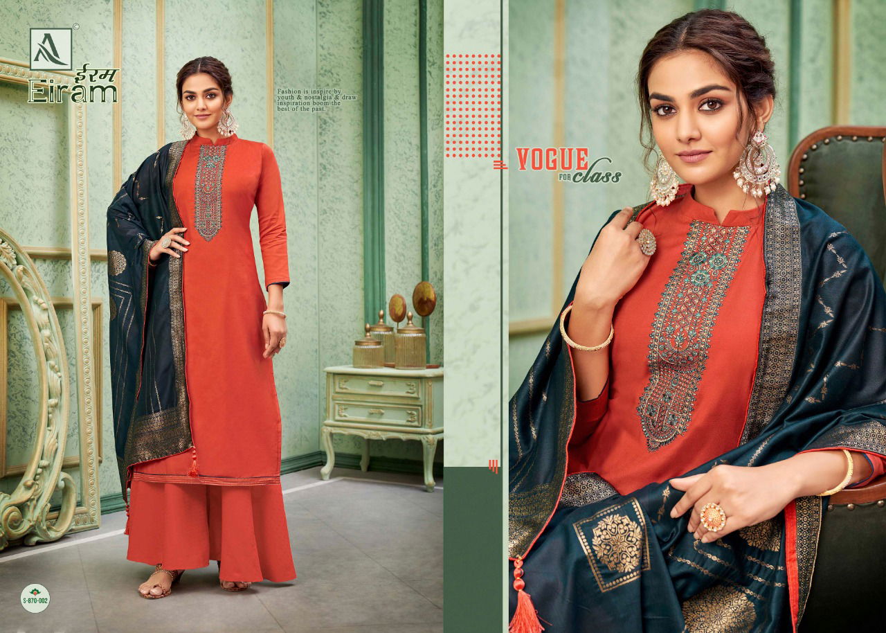 Alok Eiram Jam Cotton Fancy Festive Wear Fancy Embroidery Designer Dress Material